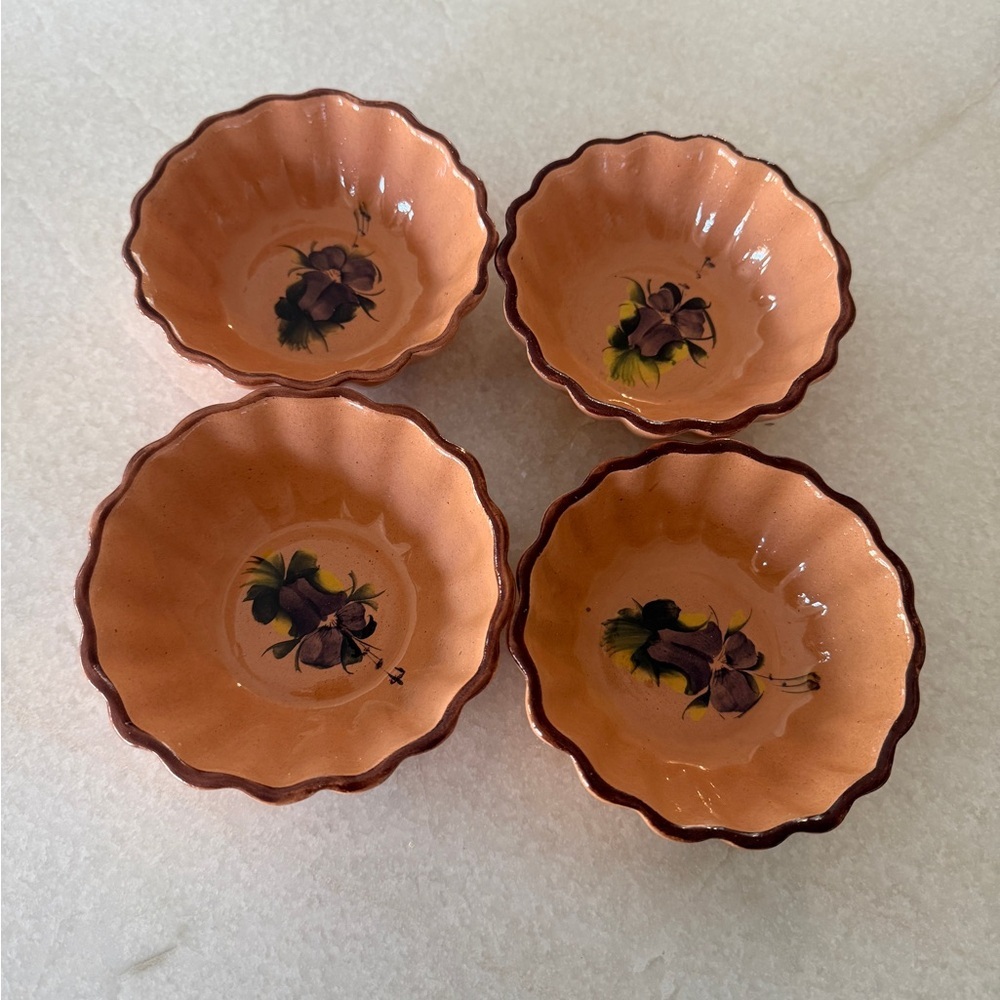 Hand painted Floral Peach Terra Cotta Ceramic Bowls Set